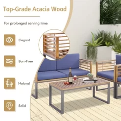 Costway 4pcs Patio Acacia Wood Chair Table Loveseat Cushioned Furniture Set Outdoor Navy -Quality Garden Outdoor Store GUEST 4d866942 ff10 4b4e b0f1 1e052dc6e198