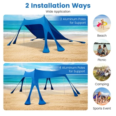 Costway 10 X 10 FT Beach Sunshade Canopy UPF50+ With Carry Bag &8 Sandbags &3 Shovels 7 Costway 10 X 10 FT Beach Sunshade Canopy UPF50+ With Carry Bag &8 Sandbags &3 Shovels - Image 7