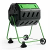 FCMP Outdoor HOTFROG 37 Gallon Plastic Dual Chamber Tumbling Composter Outdoor Elevated Rotating Garden Compost Bin, Green/Black
