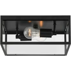 John Timberland Modern Outdoor Ceiling Light Fixture Matte Black 12" Clear Glass Panels Square Exterior House Porch Patio Outside -Quality Garden Outdoor Store GUEST 4e075bcb 874e 4f19 9015 357d14560ca6
