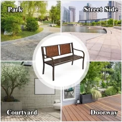 Costway Patio Garden Bench Steel Frame Rattan Backrest Park Yard Outdoor Porch Furniture -Quality Garden Outdoor Store GUEST 4ea791cf ac34 4446 91c8 9dcd3acbad84