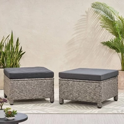 Puerta 2pk Outdoor Wicker Ottomans With Cushions - Black/Dark Gray - Christopher Knight Home 1 Puerta 2pk Outdoor Wicker Ottomans With Cushions - Black/Dark Gray - Christopher Knight Home