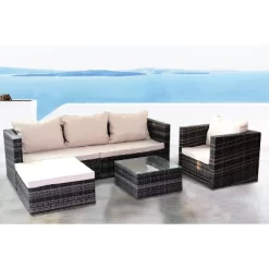 4pc Wicker Patio Sectional Seating Set With Sofa, Arm Chair, Ottoman & Accent Table - Brown/Beige - GODEER 12 4pc Wicker Patio Sectional Seating Set With Sofa, Arm Chair, Ottoman & Accent Table - Brown/Beige - GODEER -Quality Garden Outdoor Store GUEST 4f72f28a 2249 4136 8df5 0d7bd7f30f78