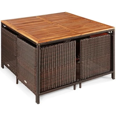 Costway 9PCS Patio Rattan Dining Set Cushioned Chairs Ottoman Wood Table Top WhiteRed 9 Costway 9PCS Patio Rattan Dining Set Cushioned Chairs Ottoman Wood Table Top WhiteRed - Image 9