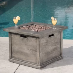 Ellington Outdoor Wood Patterned Square Gas Fire Pit - Gray - Christopher Knight Home