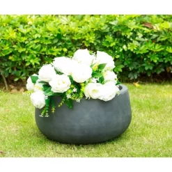 Rosemead Home & Garden, Inc. 16" Wide Kante Lightweight Concrete Outdoor Bowl Planter Pot Charcoal Black