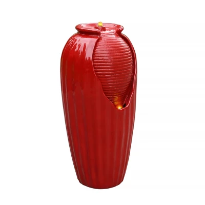 Teamson Home Indoor/Outdoor Contemporary Vase Water Fountain With LED Lights, Red 4 Teamson Home Indoor/Outdoor Contemporary Vase Water Fountain With LED Lights, Red - Image 4