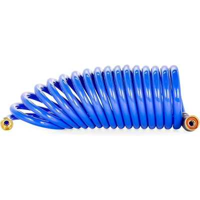 Camco 20' Self Coiling Water Hose With Brass Fittings And 1.5" ID For Marine Use, Cleaning, Car Washing And Gardening, Blue 1 Camco 20' Self Coiling Water Hose With Brass Fittings And 1.5" ID For Marine Use, Cleaning, Car Washing And Gardening, Blue