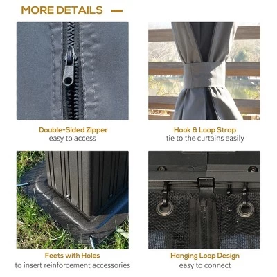 Outsunny Patio Gazebo 10' X 12', Netting & Curtains, 2 Tier Double Vented Steel Roof, Hardtop, Ceiling Hooks, Rust Proof Aluminum, Gray 4 Outsunny Patio Gazebo 10' X 12', Netting & Curtains, 2 Tier Double Vented Steel Roof, Hardtop, Ceiling Hooks, Rust Proof Aluminum, Gray - Image 4