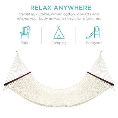 Best Choice Products 2-Person Woven Cotton Rope Double Hammock For Backyard W/ Spreader Bars, Carrying Case 2 Best Choice Products 2-Person Woven Cotton Rope Double Hammock For Backyard W/ Spreader Bars, Carrying Case - Image 2