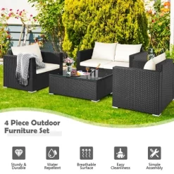 Costway 4PCS Patio Rattan Furniture Set Cushioned Sofa Chair Coffee Table Off White 11 Costway 4PCS Patio Rattan Furniture Set Cushioned Sofa Chair Coffee Table Off White -Quality Garden Outdoor Store GUEST 51461a11 0aa9 4c34 9a8f abcfe4d92fe6