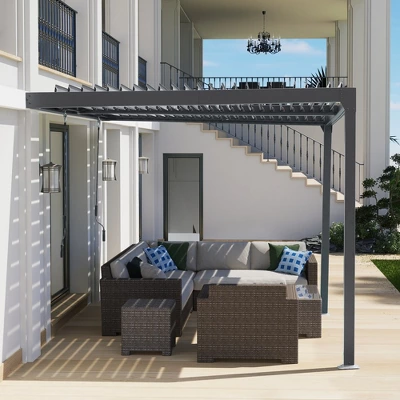 Aoodor Outdoor Louvered Pergola Adjustable Louvered Sloping Roof Wall-Mounted Pergola 10 Aoodor Outdoor Louvered Pergola Adjustable Louvered Sloping Roof Wall-Mounted Pergola - Image 10