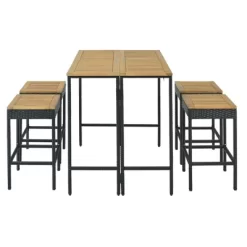 5-Piece Outdoor Patio Wicker Bar Set With Foldable Acacia Wood Top With 4 Stools And 1 Table,Brown - ModernLuxe -Quality Garden Outdoor Store GUEST 52056e76 9891 4761 847d 99ec2f1203ff