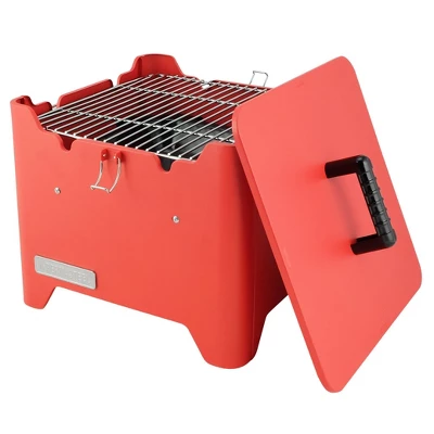 Permasteel Square Portable Charcoal Grill PG-40C10-RD - Red 3 Permasteel Square Portable Charcoal Grill PG-40C10-RD - Red - Image 3