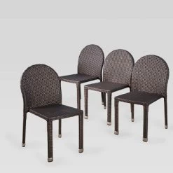 Aurora 4pk Wicker Stacking Chairs - Brown - Christopher Knight Home