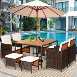 Costway 9PCS Patio Rattan Dining Set Cushioned Chairs Ottoman Wood Table Top WhiteRed 23 Costway 9PCS Patio Rattan Dining Set Cushioned Chairs Ottoman Wood Table Top WhiteRed -Quality Garden Outdoor Store GUEST 531a1ed4 28c3 42a6 a45a c40caad6aa74