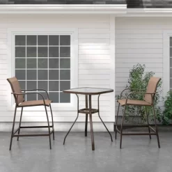 Square Patio Bar Height Table With Tempered Glass Top & Umbrella Hole - Brown - Crestlive Products -Quality Garden Outdoor Store GUEST 53608c99 fb10 4594 92ed c116364be627