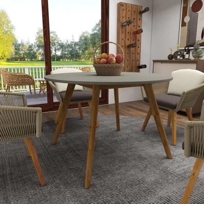 Small Round Concrete Outdoor End Table - Gray - Olivia & May 8 Small Round Concrete Outdoor End Table - Gray - Olivia & May - Image 8