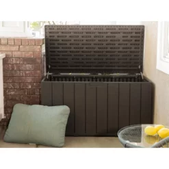 Barton 130 Gallons Outdoor Plastic Deck Box All-Weather Resin Storage Wood Look Style, Brown
