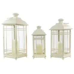 Northlight Set Of 3 Cream Candle Lanterns With Brushed Gold Accents 19.5"