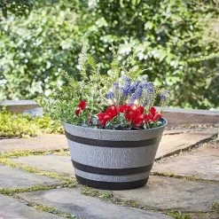 Southern Patio HDR-055457 Resin Whiskey Barrel Indoor Outdoor Garden Planter Pot For Vegetables, Trees, Plants, And Flowers, Gray (2 Pack) -Quality Garden Outdoor Store GUEST 5505f630 6aba 4346 b303 06eb946ffe5e