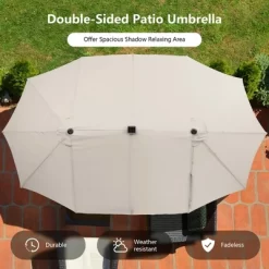 Costway Outdoor 15' Double-Sided Patio Umbrella 48 Solar LED Lights Crank & Base -Quality Garden Outdoor Store GUEST 550e5b32 7ac9 4441 8c5b 61d7edf00308