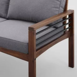 Saybrook Modern Metal And Wood Patio Loveseat - Gray/Dark Brown - Saracina Home -Quality Garden Outdoor Store GUEST 552352ef 3e24 41f9 9609 1cdc37ebecff