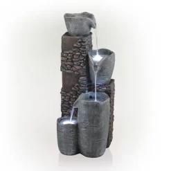 42" Resin Outdoor 4-Tier Stone Bowl Fountain With LED Lights Gray - Alpine Corporation -Quality Garden Outdoor Store GUEST 55ea1020 5ffa 4686 859e f3eb32a3ee4a