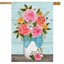 Rose Jar Spring House Flag Rustic Floral 28" X 40" Briarwood Lane