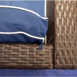 3pc Wicker Patio Sectional Seating Set With Cushions - Brown/Blue - GODEER -Quality Garden Outdoor Store GUEST 568adc16 5058 44d9 9a1b 2437cd7e62f3