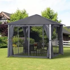 Outsunny Patio Gazebo 10' X 10' Outdoor Soft Top Canopy Tent With Zippered Mesh Sidewalls, Privacy Curtains, Netting