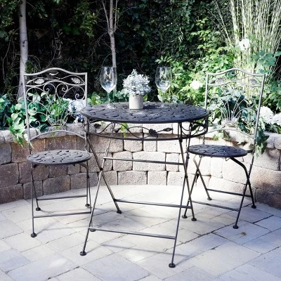 3pc Iron Garden Bistro Set With Leaf Design Brown - Alpine Corporation 1 3pc Iron Garden Bistro Set With Leaf Design Brown - Alpine Corporation