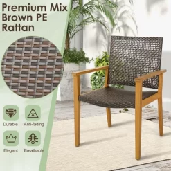 Costway Set Of 4 Patio Dining Chairs Outdoor Acacia Wood Rattan Armchairs Garden Balcony -Quality Garden Outdoor Store GUEST 57b05b17 59ca 468c a1cf 2613d3c66703
