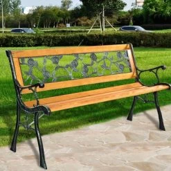Tangkula Garden Iron Bench Porch Path Hardwood Chair For Patio Park Outdoor Deck -Quality Garden Outdoor Store GUEST 57f13def a424 4427 936f 6310d0a5ee2d