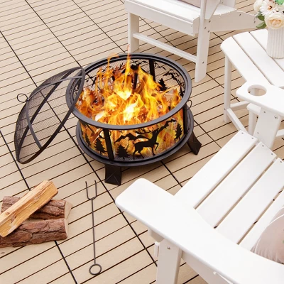 Costway 26" Outdoor Fire Pit Wood Burning Metal Firepit Bowl With Spark Screen Poker 1 Costway 26" Outdoor Fire Pit Wood Burning Metal Firepit Bowl With Spark Screen Poker
