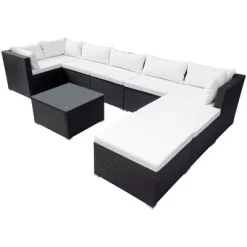 9pc Wicker Patio Set With Cushions - Black/Beige - GODEER -Quality Garden Outdoor Store GUEST 592cf339 f17b 42d0 bbf4 70ba8eb28aea