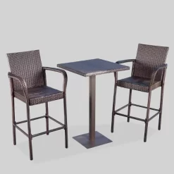 Lala 3pc Square Wicker Patio Bar Set - Brown - Christopher Knight Home