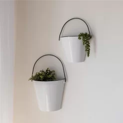 Set Of 2 Pail Wall Planters White Metal By Foreside Home & Garden