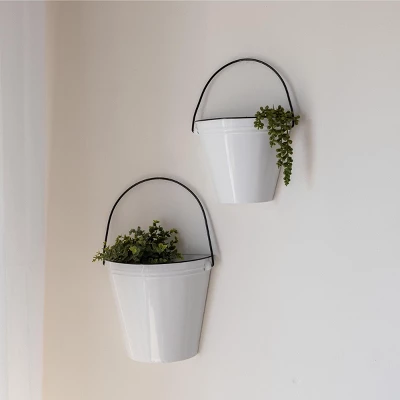 Set Of 2 Pail Wall Planters White Metal By Foreside Home & Garden 1 Set Of 2 Pail Wall Planters White Metal By Foreside Home & Garden
