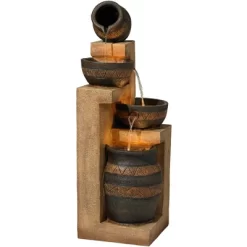 John Timberland Stoneware Bowl And Jar Rustic Cascading Outdoor Floor Water Fountain With LED Light 46" For Yard Garden Patio Home Deck Porch Exterior -Quality Garden Outdoor Store GUEST 5ba54b55 7a48 4ac6 b8cf fba343d378d8
