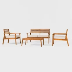 Saracina Home 4pc Mid-Century Modern Slatted Acacia Outdoor Patio Conversation Furniture Set -Quality Garden Outdoor Store GUEST 5bd5681e 7e46 43b4 a961 a82e40c62e87