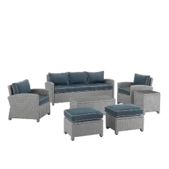 Bradenton 7pc Outdoor Wicker Sofa And Arm Chair Seating Set With Coffee Table, Side Table And 2 Ottomans - Navy/Gray - Crosley 12 Bradenton 7pc Outdoor Wicker Sofa And Arm Chair Seating Set With Coffee Table, Side Table And 2 Ottomans - Navy/Gray - Crosley -Quality Garden Outdoor Store GUEST 5c60f18a a80b 4238 8c42 80956dad9ebd