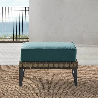 Prescott Outdoor Wicker Ottoman - Blue/Brown - Crosley 2 Prescott Outdoor Wicker Ottoman - Blue/Brown - Crosley - Image 2