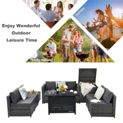 Tangkula 9 PCS Rattan Dinning Set Wicker Sofa W/Propane Gas Fire Pit 60,000 Btu Heater -Quality Garden Outdoor Store GUEST 5e014d00 b1b5 4e1d 9911 9a2b9406d5a6
