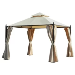 Outsunny 10' X 10' Steel Outdoor Patio Gazebo With Polyester Privacy Curtains, Two-Tier Roof For Air, & Large Design -Quality Garden Outdoor Store GUEST 60795336 4f4f 47a3 ade9 1067ae8c6a66