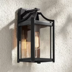Franklin Iron Works Rockford Rustic Farmhouse Outdoor Wall Light Fixture Bronze 12 1/2" Clear Beveled Glass For Post Exterior Barn Deck House Porch