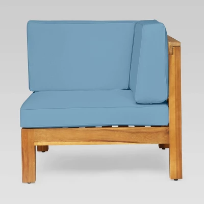 Brava 3pc Acacia Modular Loveseat And Table Set - Teak/Blue - Christopher Knight Home 3 Brava 3pc Acacia Modular Loveseat And Table Set - Teak/Blue - Christopher Knight Home - Image 3
