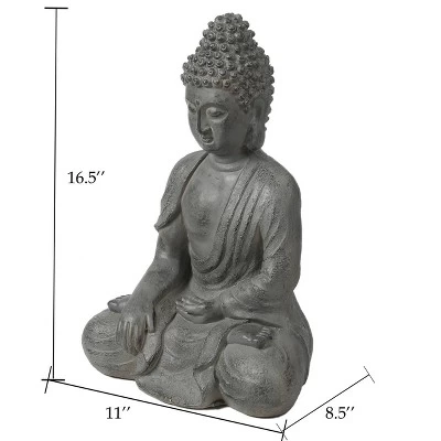 LuxenHome 16.1" Gray MgO Enlightened Buddha Garden Statue 7 LuxenHome 16.1" Gray MgO Enlightened Buddha Garden Statue - Image 7