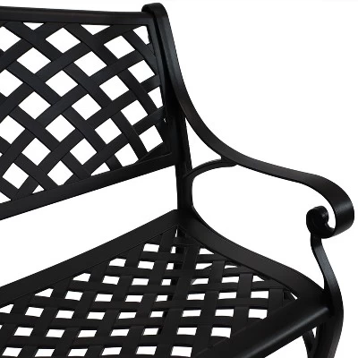 Sunnydaze Decor Sunnydaze 2-Person Checkered Design Cast Aluminum Outdoor Patio Bench, Black 5 Sunnydaze Decor Sunnydaze 2-Person Checkered Design Cast Aluminum Outdoor Patio Bench, Black - Image 5