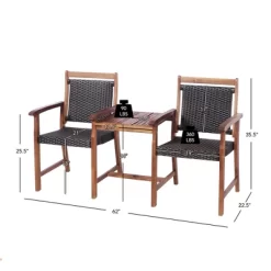 Costway 2-Seat Patio Rattan Bench Acacia Wood Frame Table W/Umbrella Hole Deck -Quality Garden Outdoor Store GUEST 63379bef 1ccb 4652 b085 82b42939ae67